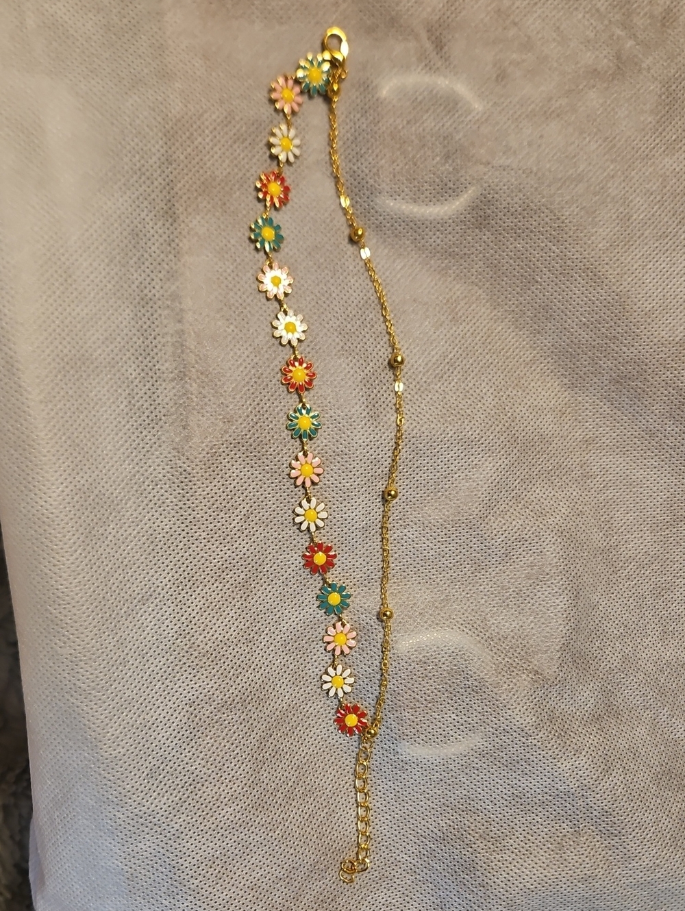 Gold-Tone Multicolor Daisy Chain Double Bracelet - Floral Enamel Accent